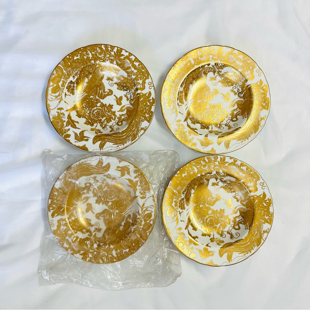 4 Vitage Royal Crown Derby Gold and White Ornate Dinnerware